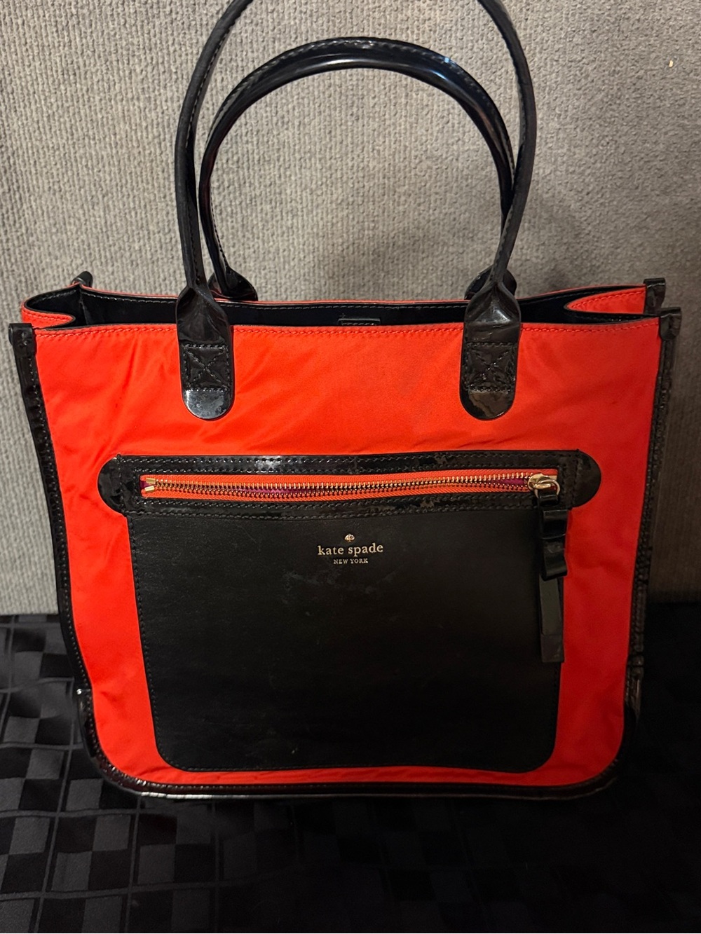 kate spade Red and Black Nylon Tote with Front Pocket